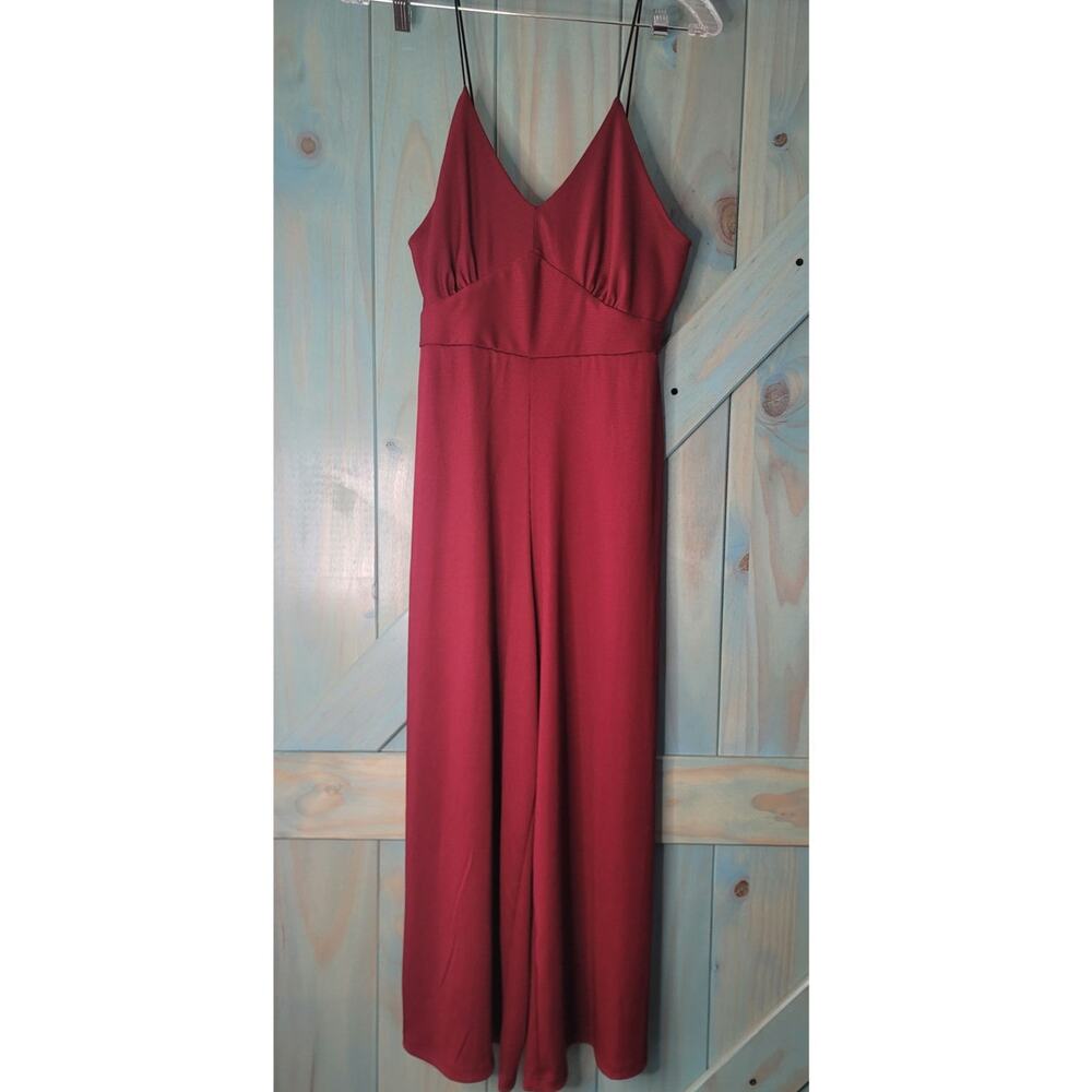 Poly & Esther Maroon Soft & Sexy Wide-leg Jumpsuit Spaghetti Straps V-neckline S